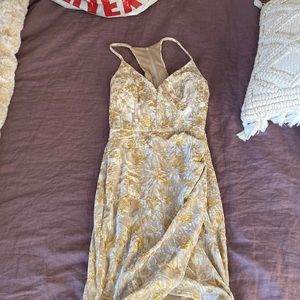 Gold suede dress with rose detailing